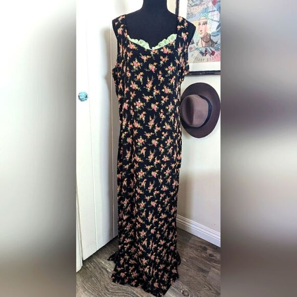 VTG 90s Zoe International Floral Dress Whimsigoth Witchy Feminine Cottagecore L - Picture 1 of 9